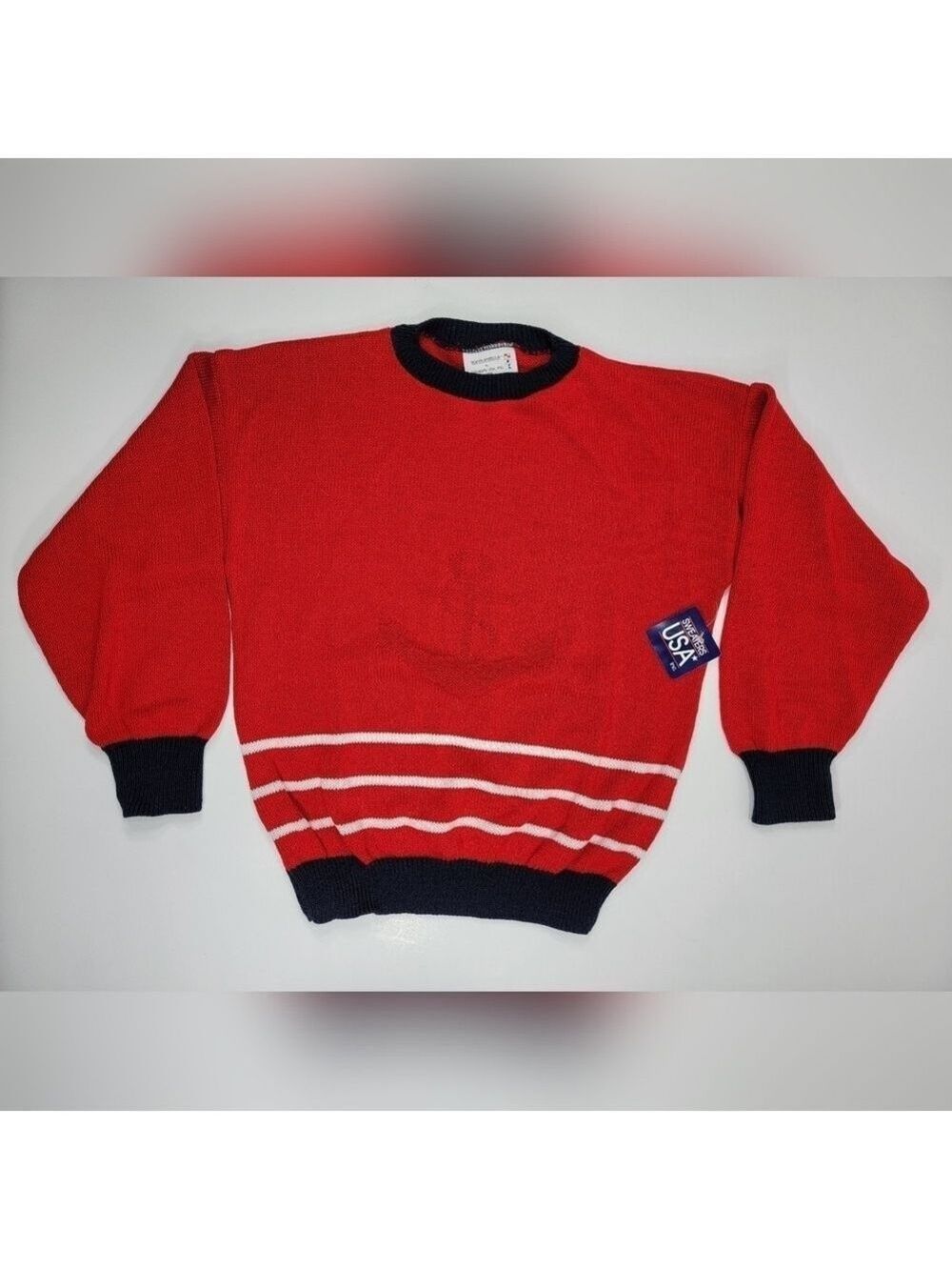 NEW Indian Harbour Vintage Sweater Nautical Anchor Red Women's Large Knit USA